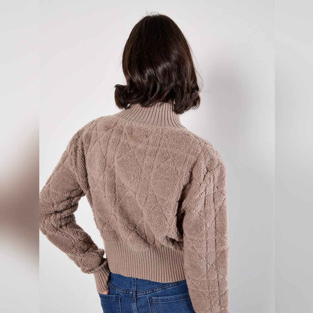 High Neck Looped Textured Zip Jacket - Picture 2 of 12